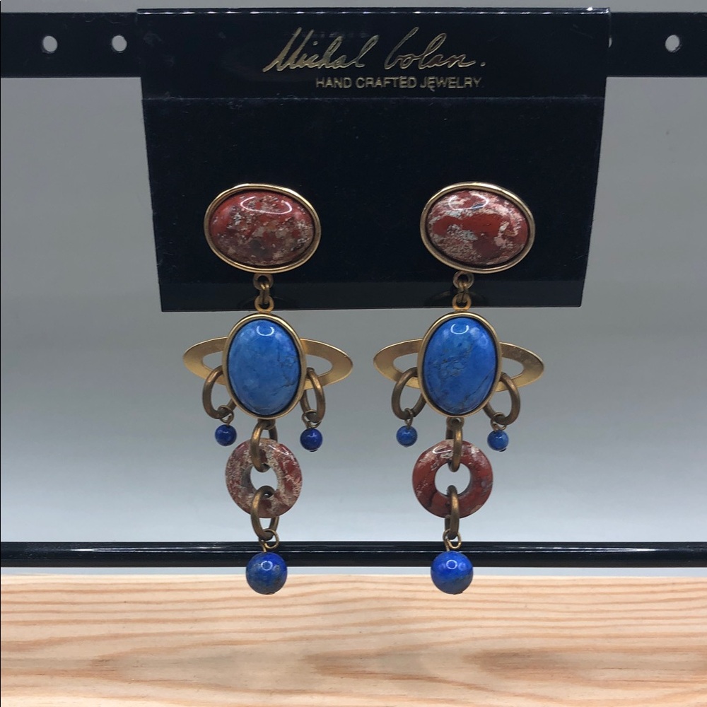 Michael Golan Vintage Real Stone Long Dangle Drop Statement Earrings Handcrafted